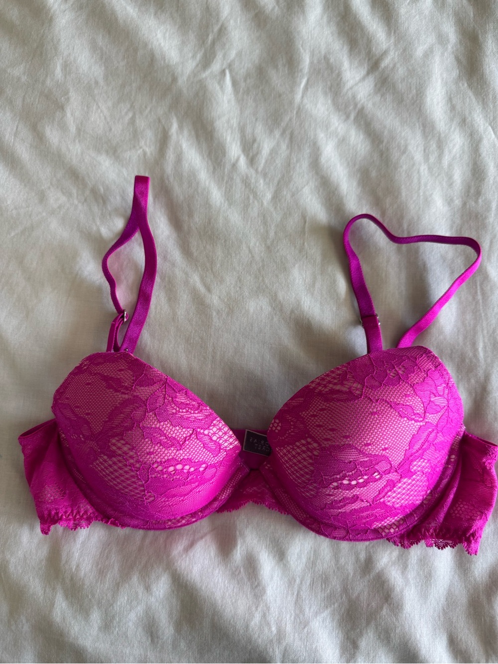 Victoria's Secret Hot Pink Lace Push-Up Bra Biofit Demi Uplift 34B